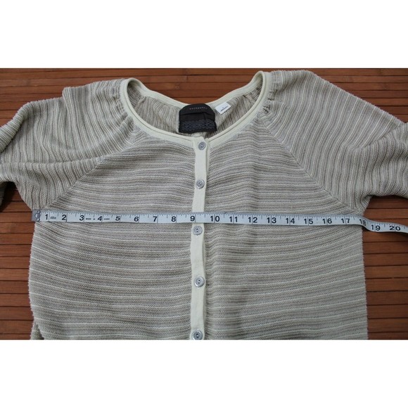 Guinevere Anthropologie Sweater S Cream Linear Gleam Linen Blend Cardigan - Picture 5 of 7